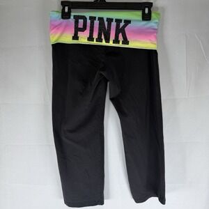 Vintage Y2K Victorias Secret PINK Yoga Pants S Rainbow Foldover Rhinestone Black